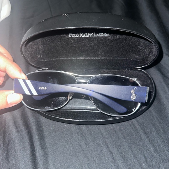 Polo by Ralph Lauren Silver/Navy Blue Stripes Logo Sunglasses - Picture 4 of 7